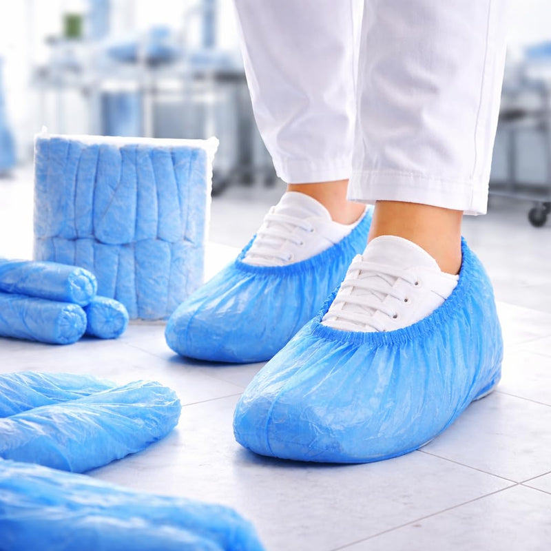 Pack of 100 Blue Overshoes - CPE Disposable Shoe Covers Waterproof & Tear-Resistant - Universal Size up to Size 47 - For Craftsmen & Hygiene Areas