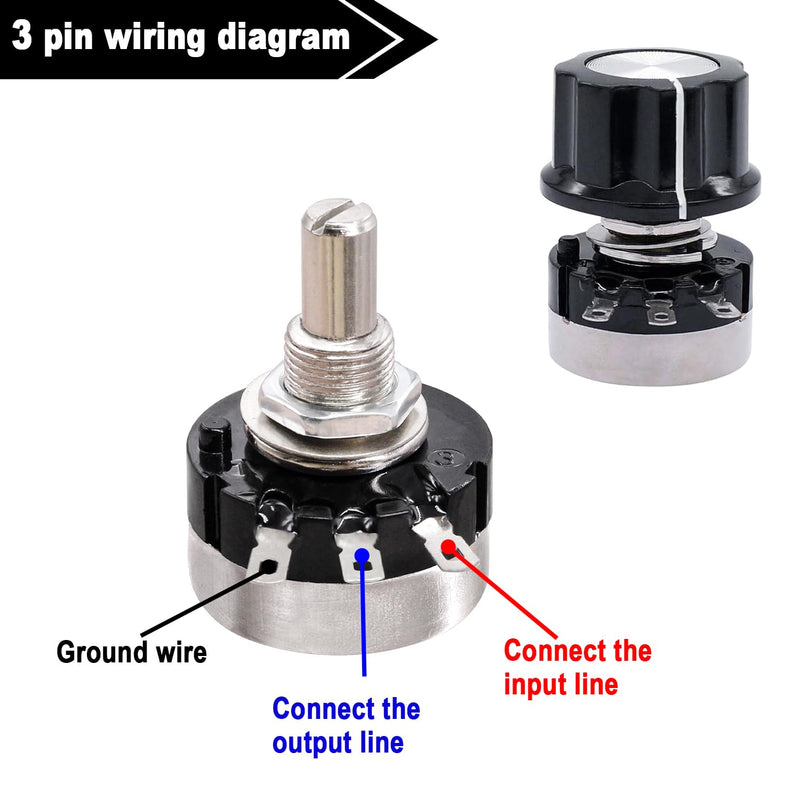 Taiss 2pcs RV24YN20S 10K Potentiometer Single Turn Carbon Film Rotary Taper Potentiometer Used for Inverter speed regulation Motor speed control + 2pcs A03 knob + 2pcs dials (B103 10K ohm) B103 10K ohm