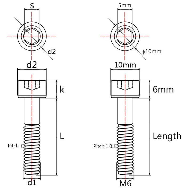 Titanium Ti M6x10 15 18 20 25 30 35 40 45 50 55 60 65mm Socket Allen Hex Bolt Pack of 4 (M6x65mm, Ranibow) M6x65mm
