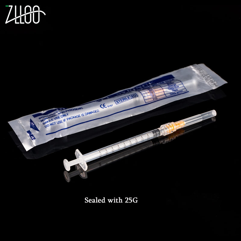 1ml/cc Plastic Tube with 25G-25mm Head, Disposable Luer-Lock Independent Packaging, Easy to Use (Pack of 50) 50 Items
