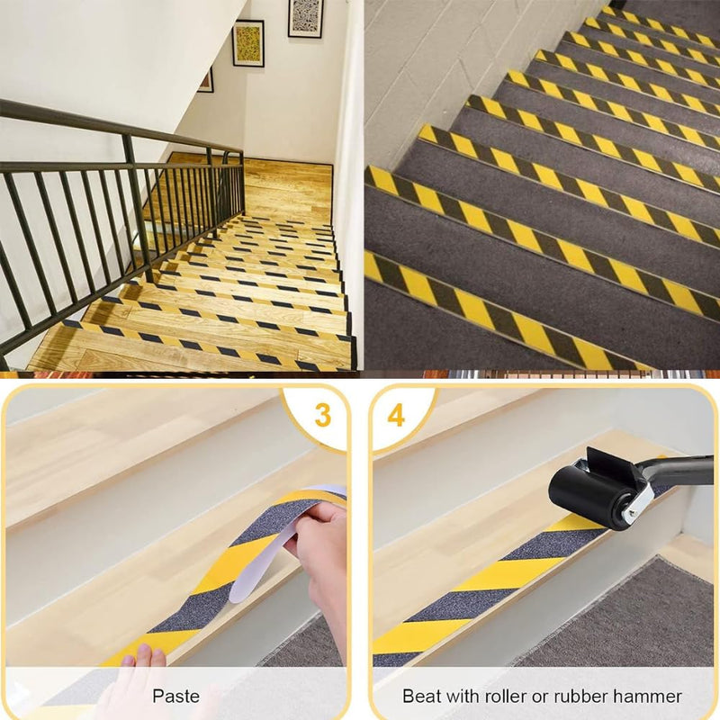 Cute Things and CC Anti-Slip Safety Grip Tape: 4inx60ft Non-Skid Tread Tape with High Traction Grit, Yellow & Black Marking Self-Adhesive Tape for Stairs, Steps, Deck