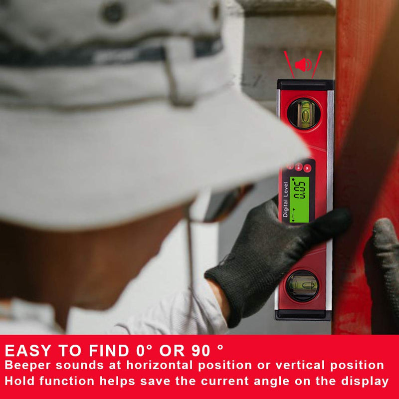 [Australia - AusPower] - Digital Level and Protractor, 10 Inch IP54 Protected Electronic Bubble Inclinometer Angle Finder Gauge with Large LED Backlight Display & Magnetized V-Groove Base Carrying Bag Included 