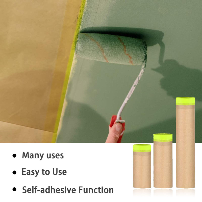 Tape and Drape, Paint Masking Paper, Masking Paper, 20" X 150feet Car Protection Covering Paper, Paint Tape, Assorted Masking Paper, for Car and Furniture, Floor(6",12",20") 3 pack(6",12",20")
