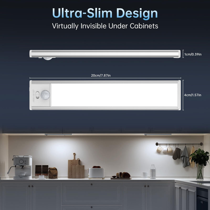 [Australia - AusPower] - Under Cabinet Lighting,5 Pack Rechargeable Motion Sensor Light Indoor,3 Colors Dimmable,Magnetic Closet Lights Battery Operated,Under Counter Lights for Kitchen,Wardrobe, Hallway, Home 8inch-5Pack 