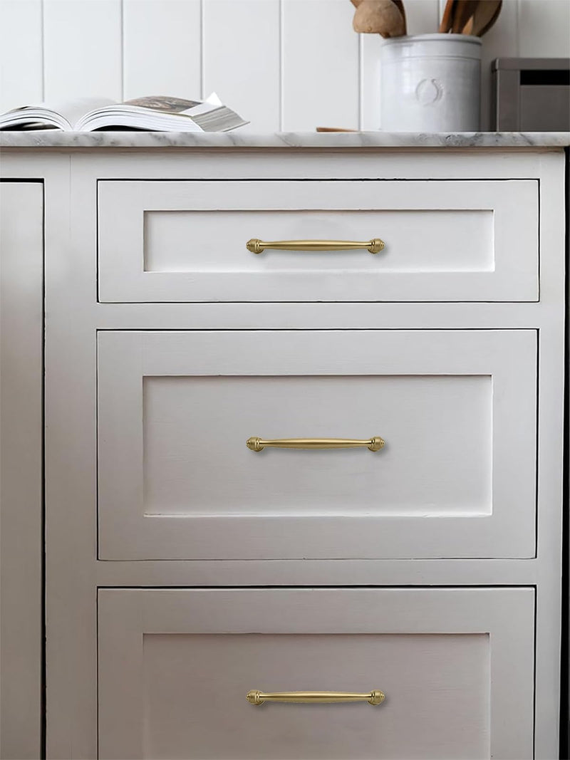 Solid Heavy-Duty 10 Pack 3 Inch Hole Center Brushed Brass Cabinet pulls is Suitable for Kitchens cabinets vanities Bathroom cabinets