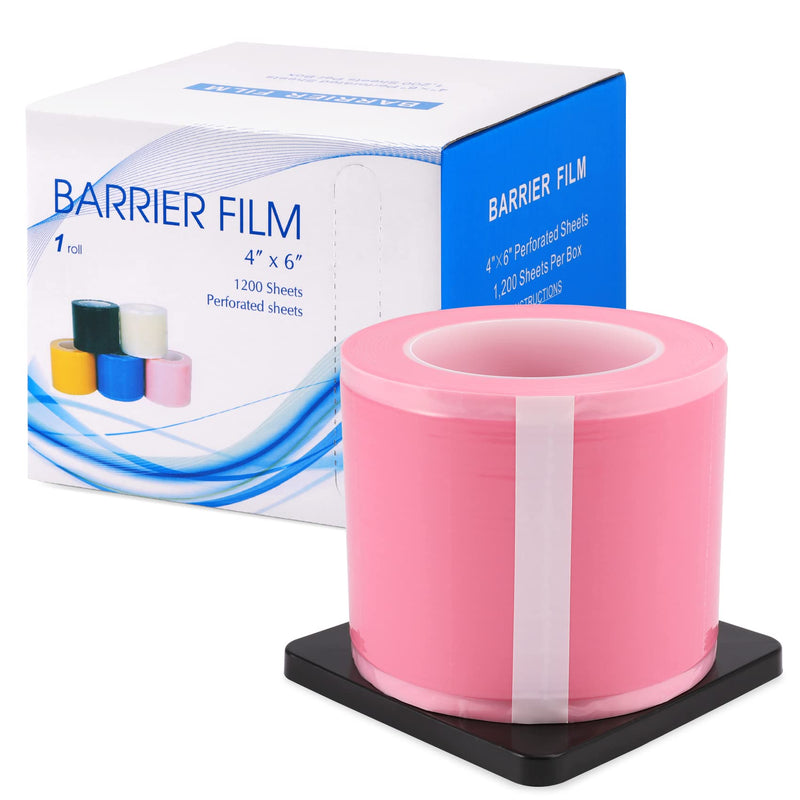 [Australia - AusPower] - Annhua Barrier Film Dental Surface Barriers Adhesive Tape Sheets, Pink Dental Barrier Tape Tattoo Tape 4" x 6" Disposable Barrier Sheets with Edge Dispenser Box - 1200 Sheets|1 Roll 