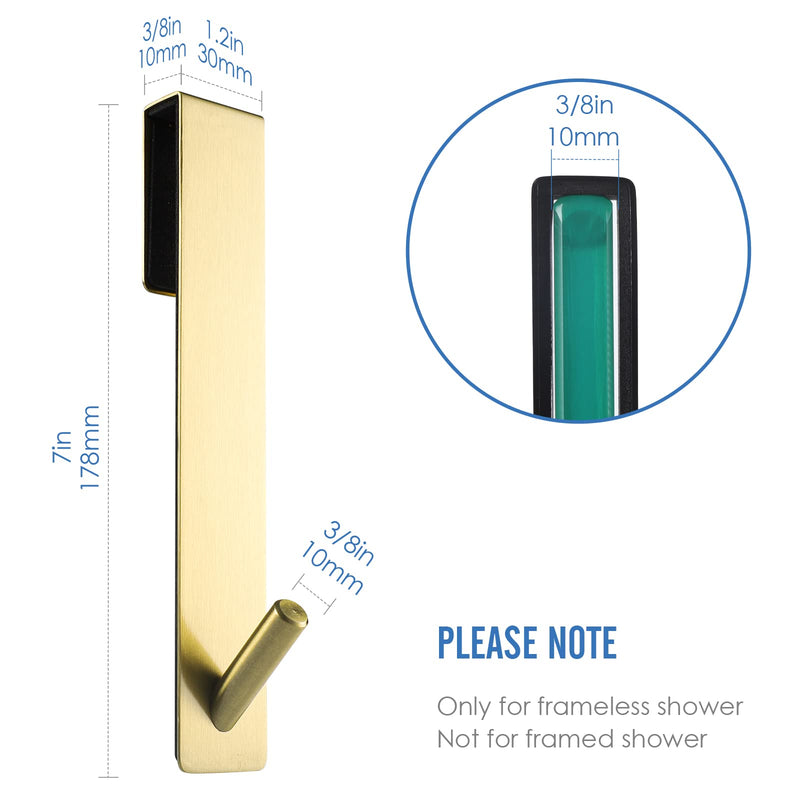 Simtive Extended Shower Door Hooks (7-Inch), Over Door Hooks for Bathroom Frameless Glass Shower Door, Towel Hooks, 3-Pack, Gold 7 In-3 Pack