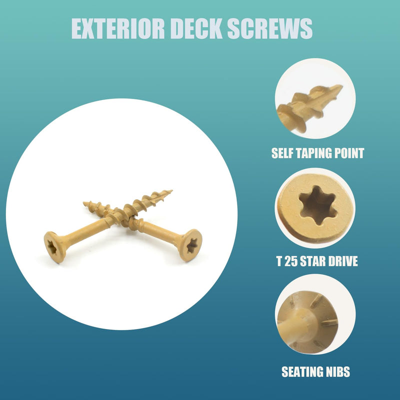 [Australia - AusPower] - 300 Pcs Exterior Deck Screws 8#×1-1/4 inch, Wood Screws with Yellow Ceramic Coating, Premium Outdoor Rust Resistant Self Taping Screws,T25 Drive Bit includs. 8#×1-1/4inch 300 