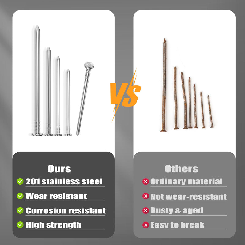 [Australia - AusPower] - 420PCS Stainless Steel Hardware Nails Assortment Kit, Up to 3 Inch Long Nails for Hangig Pictures, 6 Size Picture Hanging Nails, Small Nails, Wall Nails, Wood Nails, Finishing Nails 01-Hardware Nails Kit (420PCS) Silver 