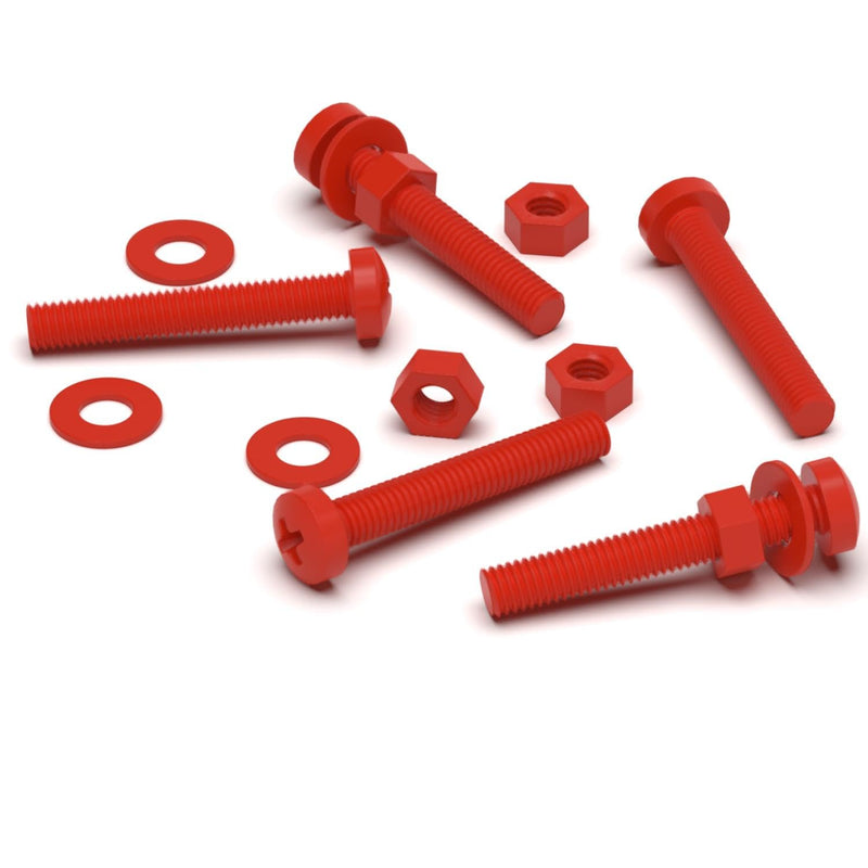 [Australia - AusPower] - 20 x Red Pan Head Screws Polypropylene (PP) Plastic Nuts and Bolts, M3 x 20mm, Washers, (3/32 x 25/32 in) 