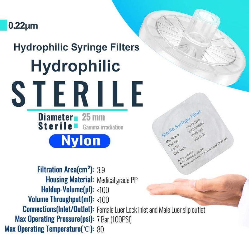 [Australia - AusPower] - Sterile Syringe Filter Nylon 25 mm Diameter 0.22 um Pores Individually Packed 10/Pk by biomed Scientific 