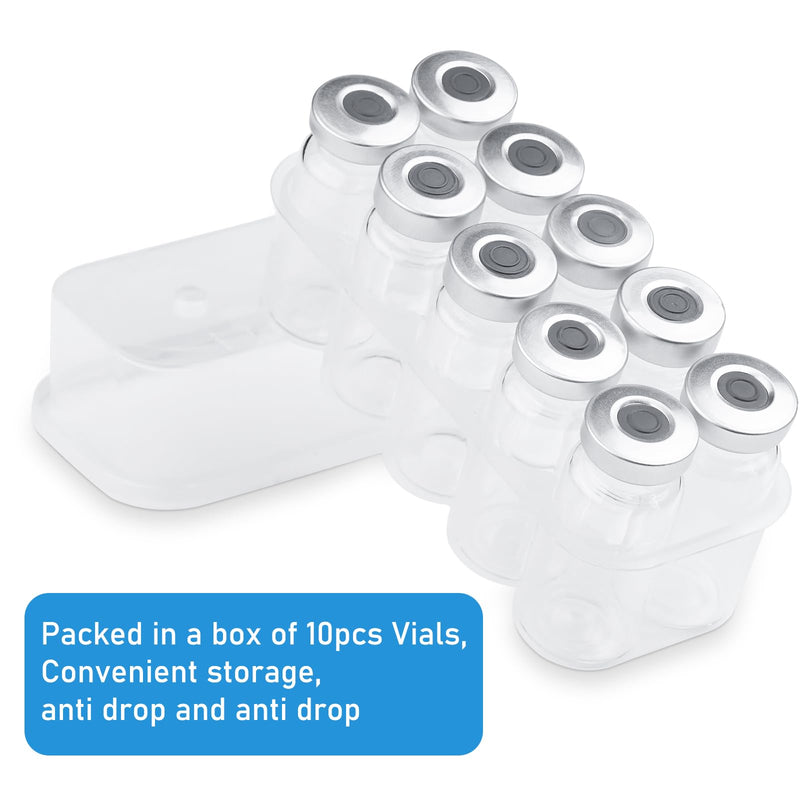 10ml Glass Vials for Injection, with Self Healing Injection Port, Transparent Sealed, Empty Vials for Injection (50, 10ml) 50