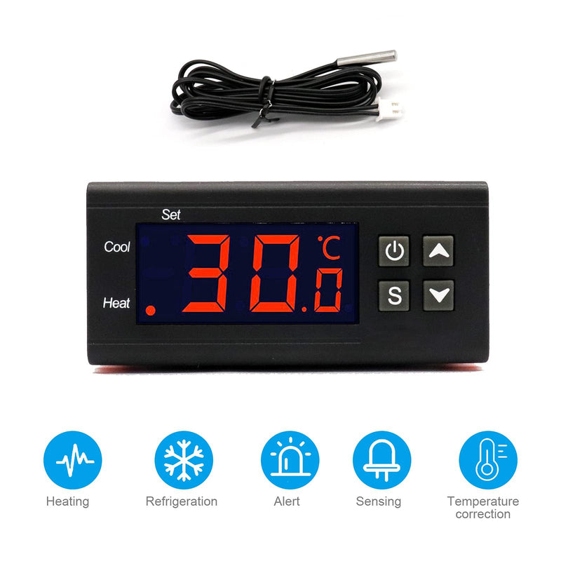 RUIZHI Digital Temperature Controller DC 110-220V 10A Digital Thermostat with Temperature Sensor Probe for Aquarium
