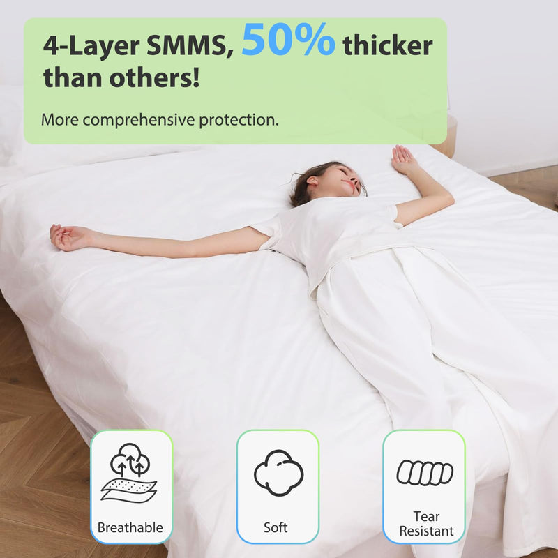 [Australia - AusPower] - 4 PCS Disposable Bed Sheet Queen Size, Travel Sheet for Hotel, Disposable Sheet for Travel Bedding Cover Portable Sheet with 1 Quilt Cover, 1 Sheet and 2 Pillowcase for Travel Business Trip Spa Hotel 