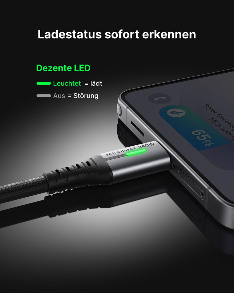 INIU 240 W USB C Cable, [2 Pieces 2 m] PD Fast Charging Cable USB C to USBC Cable | Nylon Geflochten, PD Ladekabel USBC für iPhone 17 16 15 Pro Max Samsung Galaxy S25 S24 Ultra Pixel 10 9a iPad Pro MacBook Air black 2 m + 2 m