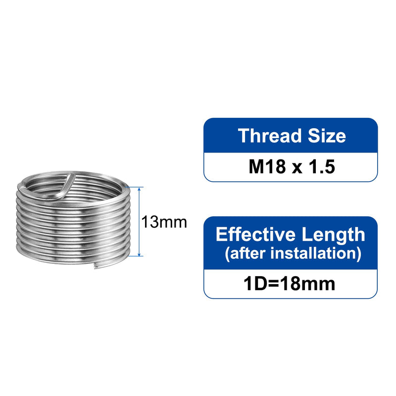 [Australia - AusPower] - uxcell 10pcs Wire Thread Inserts M18 x 1.5 1D(18mm) Metric 304 Stainless Steel Helical Type Coiled Thread Repair Kit Wire Screw Threaded Sleeve Sheath for Mechanical Equipment M18 x 1.5 x 1D(18mm) 10 