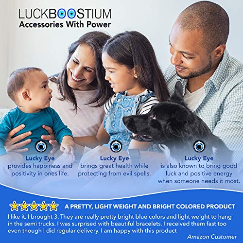 LUCKBOOSTIUM Happy Elephant Pendant with Blue, White & Black Evil Eye Car Hanging Ornament & Charm Gem Stone - Rear View Mirror Accessories - Home & Personal Charms Pink Crystal