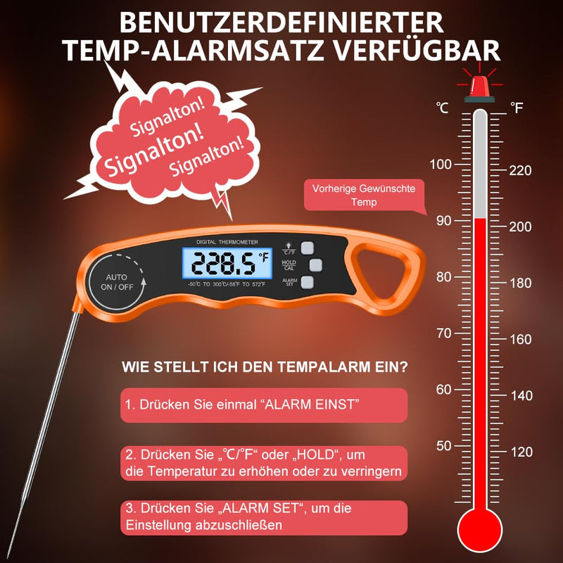 [Australia - AusPower] - CIRYCASE Double Probe Meat Thermometer, Instant Read Roasting Thermometer, Grill Thermometer, Digital Thermometer Cooking with Backlight & Magnetic Temperature Display for Kitchen/BBQ/Baking/Industry orange 