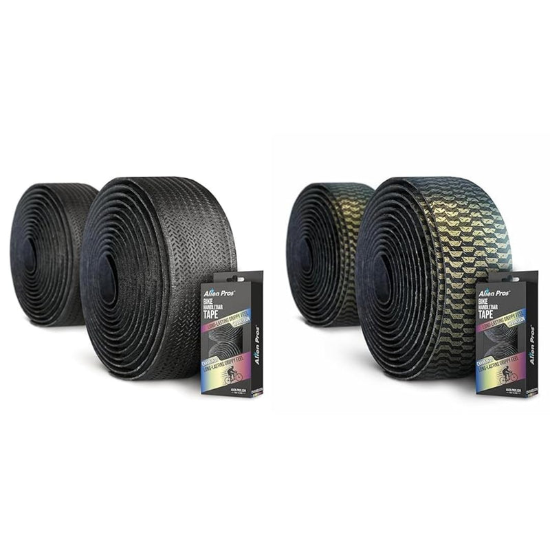 ALIEN PROS Set of 4 Black & Gold Chameleon Bike Handlebar Tape - Elevate Your Ride with Stylish, Comfortable, and Color-Shifting PU Tape for Enhanced Grip with These Bicycle Handle bar Tape
