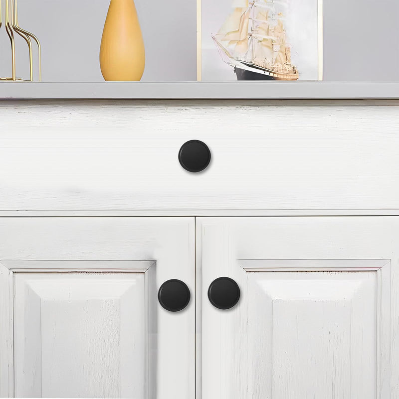 khtumeware 10 Pack Knob Black Cabinet Knobs Solid Heavy Duty Knobs Drawers Bi-Fold Door Knob Cabinet Hardware for Kitchens Bathroom 1-1/4 inch(32mm)Diameter Matte Black
