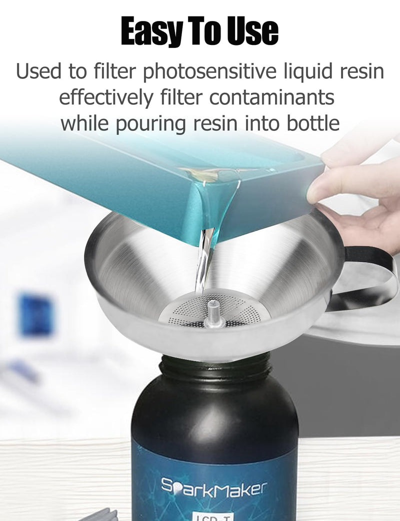[Australia - AusPower] - Resin Funnel, Resin Filter Funnel with Strainer 3D Printer Stainless Steel Resin Funnel for Filtering and Recycling UV SLA/DLP/LCD Photosensitive Resin, with Cleaning Brush 