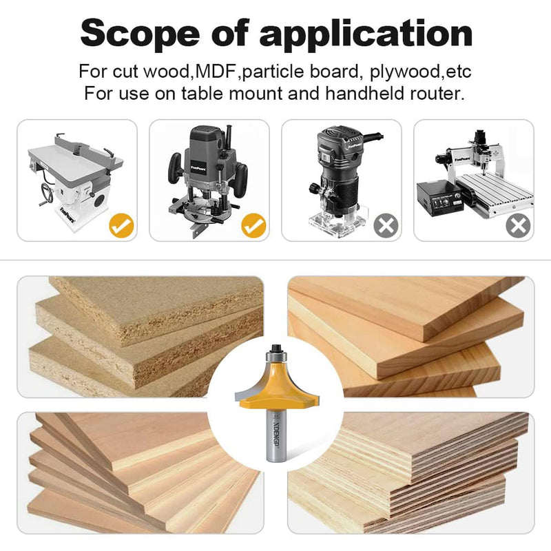 [Australia - AusPower] - Roundover Router Bit 1/2 Shank, 3/4" Radius Round Over Router Bits, Router Bits Round Over for Edging Forming Rounding Woodworking Cutter 3/4" Radius - 1/2" Shank 1/2 Inch Shank 