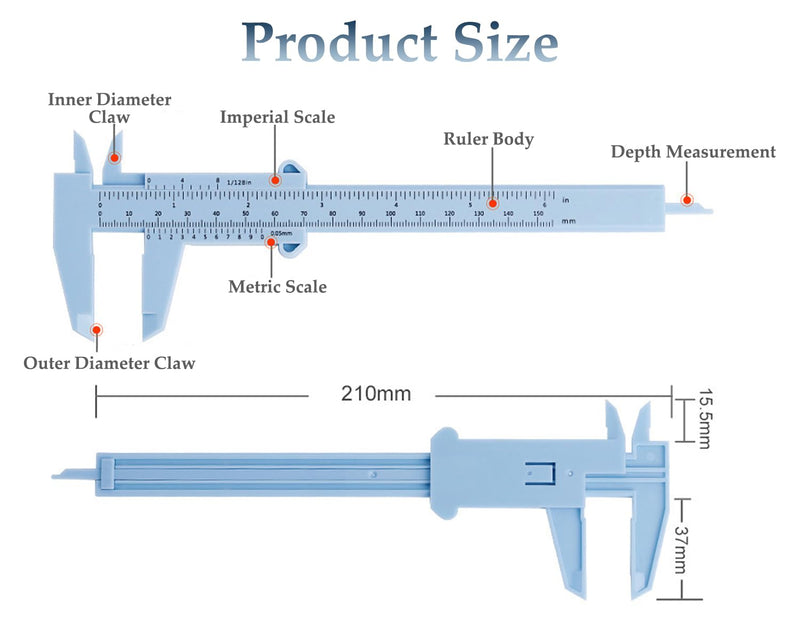[Australia - AusPower] - Plastic Calliper, Vernier Caliper for Household, Office, Student, 150 mm Plastic with High Accuracy, Double Control Scale Vernier Caliper, for Measuring Buttons, Jade, Permanent Make Up (Pack of 4) 