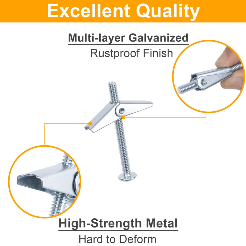 [Australia - AusPower] - KURUI 1/8 Heavy Duty Hollow Wall Anchors for Drywall, 48Pcs Toggle Bolts and Wing Nut Kit, Metal Drywall Anchors and Screws Kit, Butterfly Anchors for Ceiling 1/8" 
