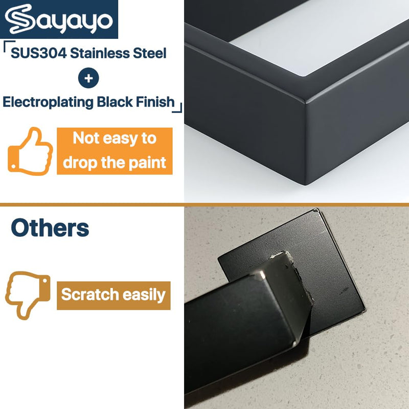 Sayayo Matte Black Toilet Paper Holder Wall Mount, RV Toilet Tissue Holder for Bathroom Tp Holder Square, SUS304 Stainless Steel 6 Inch Black - Drilling