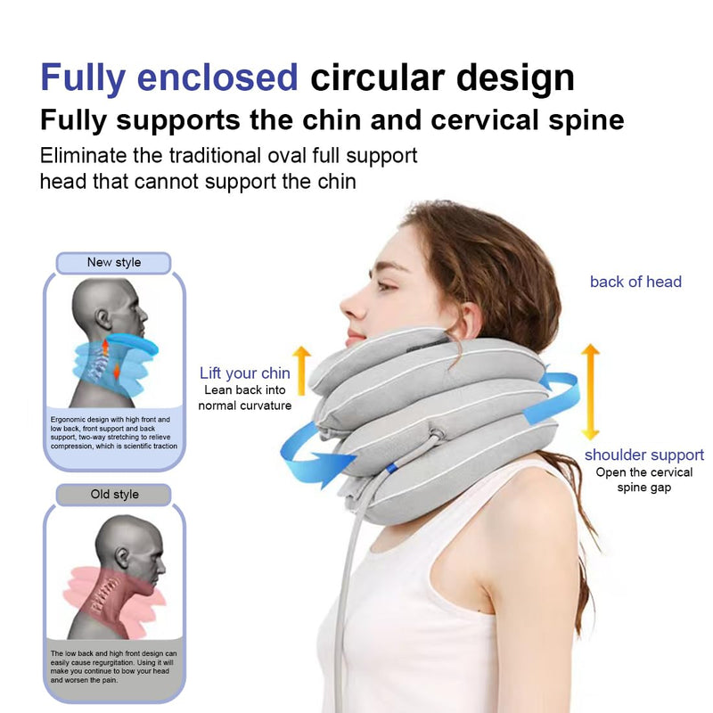 [Australia - AusPower] - Neck Stretcher with Neck Brace,Cervical Traction Neck Device,Neck Relief Tool,Adjustable Inflatable Cervical Brace,Home Use Neck Decompression New Technology Breathable Fabric Washable&Colorfast(Gray) Gray 