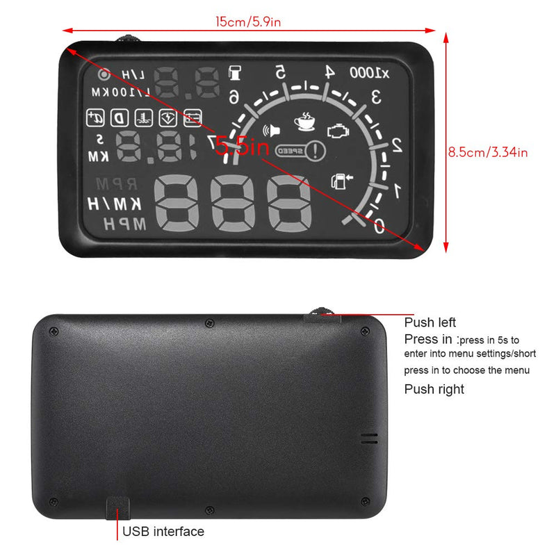 [Australia - AusPower] - HUD Head up Display Speedometer for Car with OBDII EUOBD,5.5 inch Universal Digital Speedometer,Over Speed Alarm, KMH/MPH, Windshield Projector with Film 