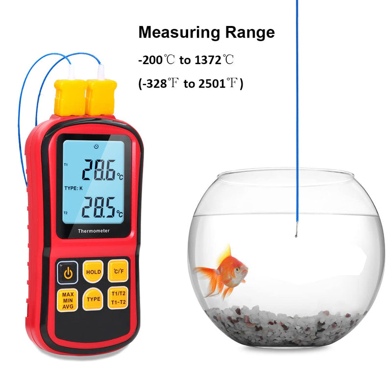 [Australia - AusPower] - Mengshen Digital Thermometer, 2-Channel K-Type Thermocouple Probe Sensor Temperature Meter Gauge for K/J/T/E/R/N/S Type, -200℃ to 1372℃ (-328℉ to 2501℉) 