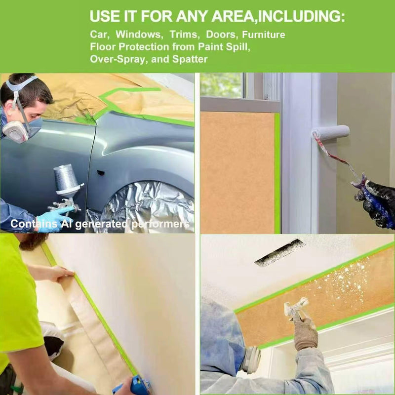 Pre-Taped Masking Paper with Dispenser - 12" x 50' Painters Paper and Tape for Painting House, Furniture, Cars Auto Body (1 Dsp 1Tape 2 Refills: 12" x50') 1 Dsp 1Tape 2 Refills: 12"x50'