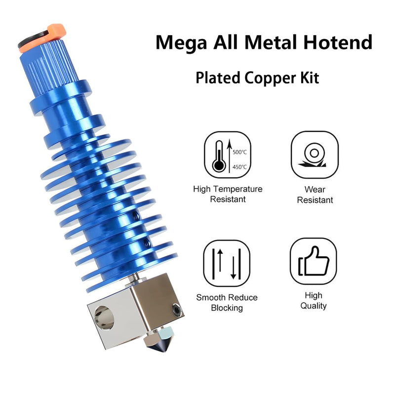 i3 Mega All Metal Hotend Plated Copper Upgrade Kit for I3 Mega,Mega X,S,Mega Pro,Chiron 3D Printer Extruder V5 J-Head Hotend,Plated Copper Heater Block,Nozzle 0.4mm,Bi-Metal Heatbreak. Plated Copper Kit