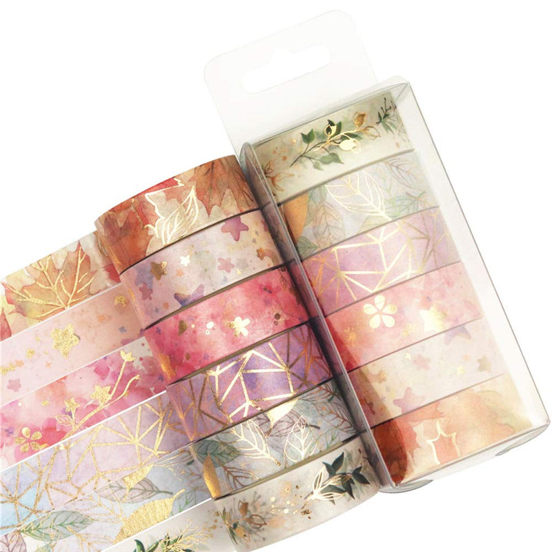 YUBBAEX Floral Gold Washi Tape Set 6 Rolls VSCO Foil Masking Tape Decorative for Arts, DIY Crafts, Journal Supplies, Planners, Scrapbook, Card/Gift Wrapping -15mm- (Romantic Flowers) Romantic Flowers