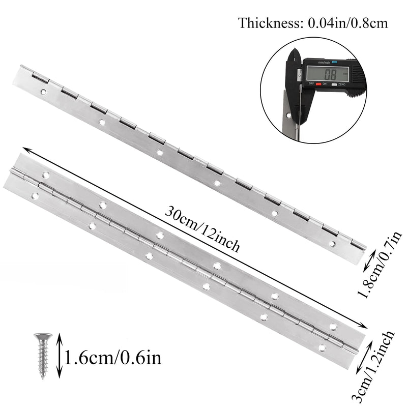 [Australia - AusPower] - 6PCS Piano Hinge, 12" Stainless Steel Continuous Hinge with Holes, 0.04" Leaf Thickness 0.1'' Open Width 72 Screw Included, Stainless Furniture Hinges for Cabinet Door Cases Woodworking 