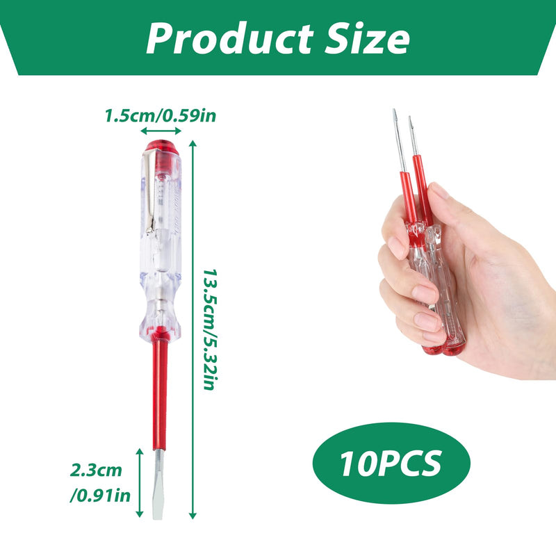 [Australia - AusPower] - 10 Pieces Phase Tester Screwdriver, 100V-500V Voltage Tester Screwdriver, Current Tester, Chamfer Tester, Robust Electrician Screwdriver with Pocket Clip, 135 mm Length, for Household, Construction 