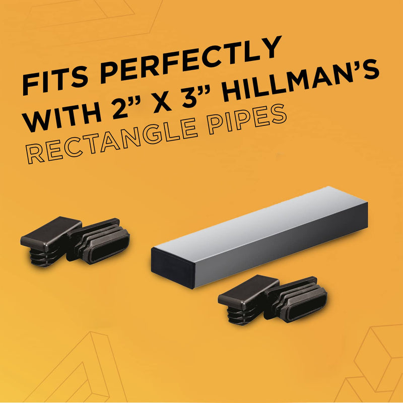 [Australia - AusPower] - Prescott Plastics 2 x 3 Inch Rectangle Plastic Plug Insert (4 Pack), Black End Cap for Metal Tubing, Fence, Glide Insert for Pipe Post, Chairs and Furniture 2" x 3" 4 Pack 