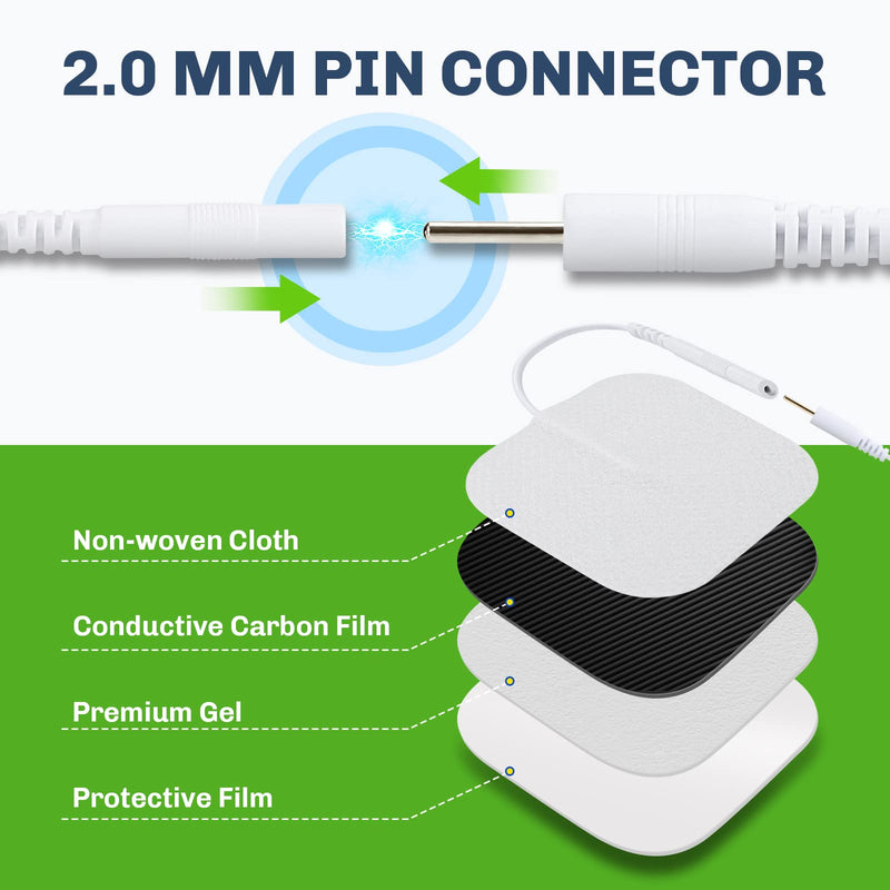 TENS Unit Electrodes Pads, 12PCS Self-Adhesive Electrode, TENS Units Replacement Pads with Plug 2.0 mm for TENS Machine