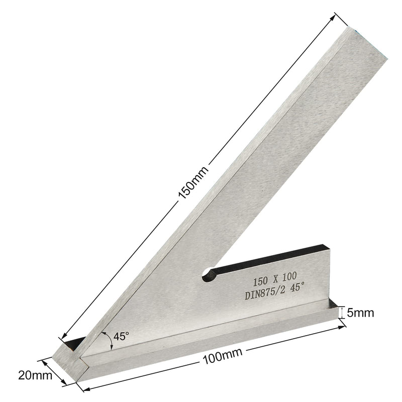 45 Degree Miter Square Machinist Engineer Square with Base DIN 875/2 Angle Ruler Hardened Steel 6x4 Inch, Silver 6x4 Inch Silver