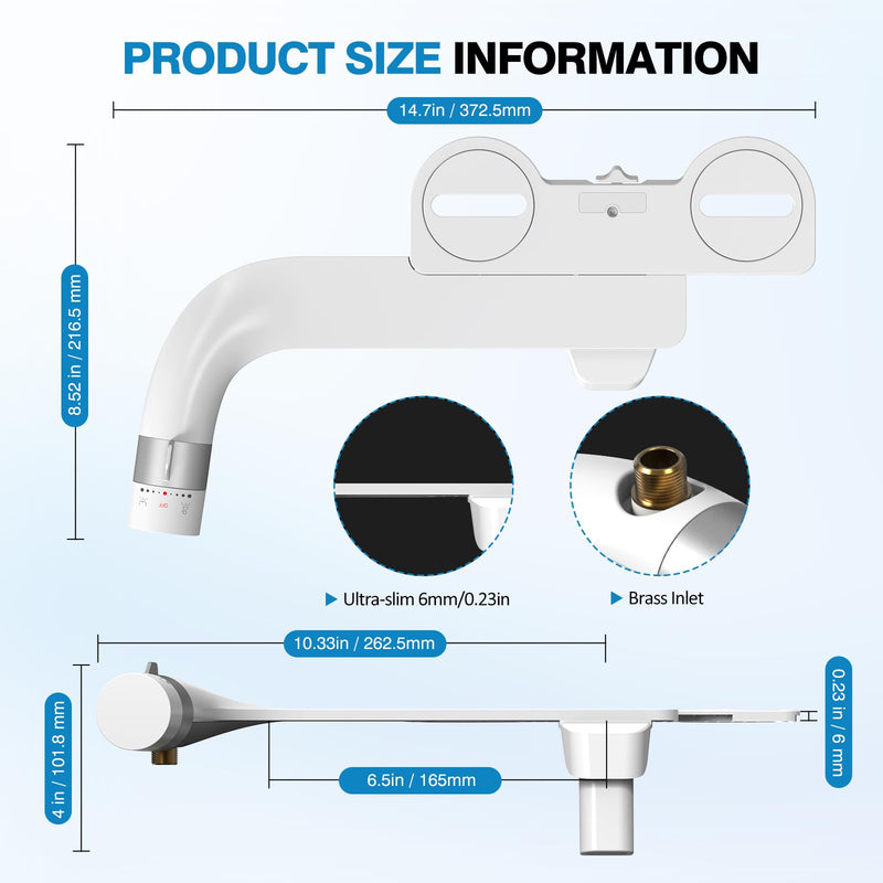Non-Electric Bidet Dual Mode Bidet Attachment for Toilet, Ultra Slim Rotary Switch Retractable Nozzles for Rear & Feminine Cold Water Wash, Adjustable Water Pressure, Stainless Steel Inlet