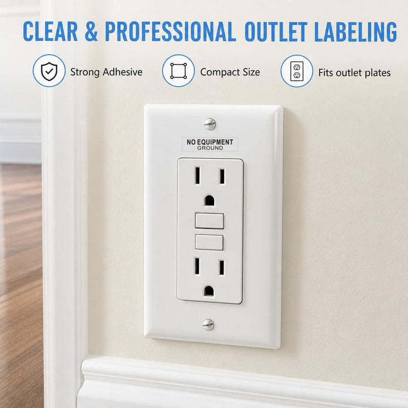 96Pcs NO Equipment Ground Protected Outlet Receptacle Stickers, Small 0.25 x 1.0 Inch Outlet Receptacle and Outlet Plates Stickers, Adhesive Decal Labels for Residential and Commercial Use