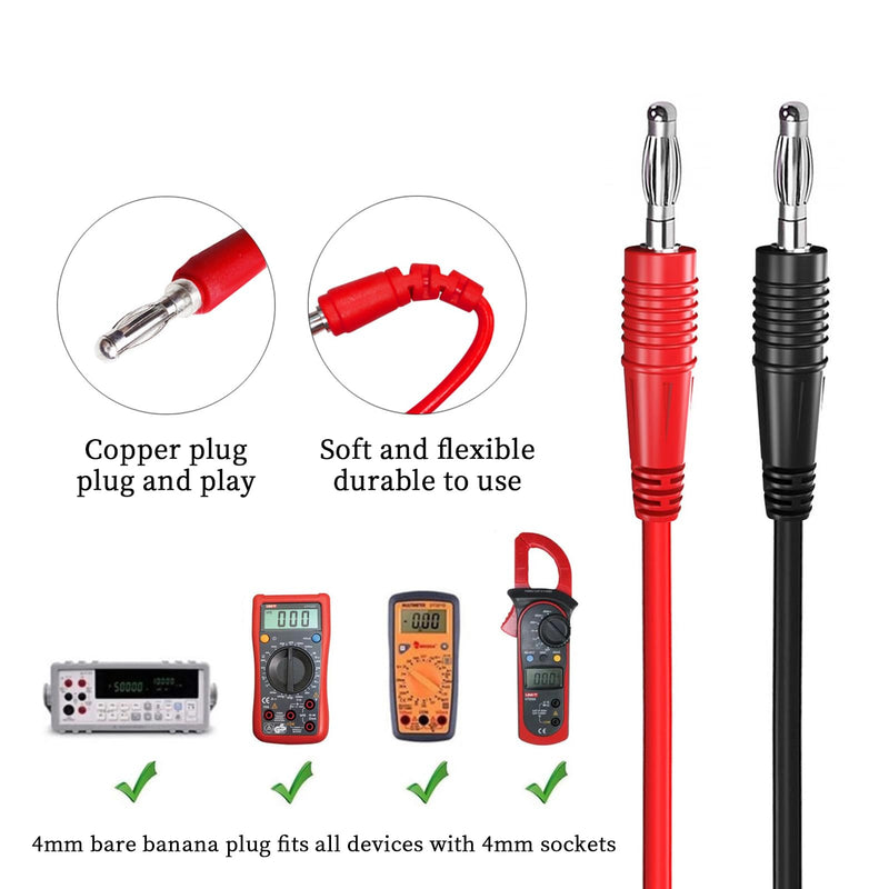 [Australia - AusPower] - Cleqee Pack of 10 4 mm Banana Plug to Banana Plug Test Leads Soft Flexible Cable with Crocodile Clips Flat Connector Wire Penetrating Test Probes for Multimeter Electrical Testing Type C 