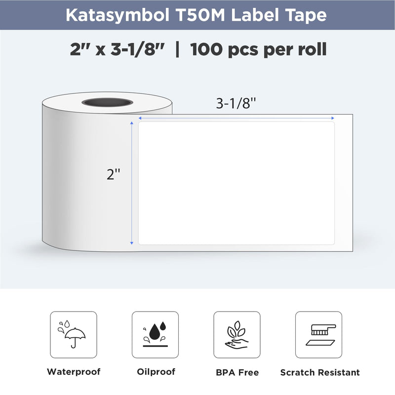 SUPVAN T50M Series Label Maker Tape, 8 Rolls 1.96'' × 3.14'' (50mm × 80mm) 100 Labels/Roll Genuine Laminated Thermal Label Tape, Waterproof Oilproof Highly Adhesive Auto Detect Labels, Black on White 2" x 3-1/8"