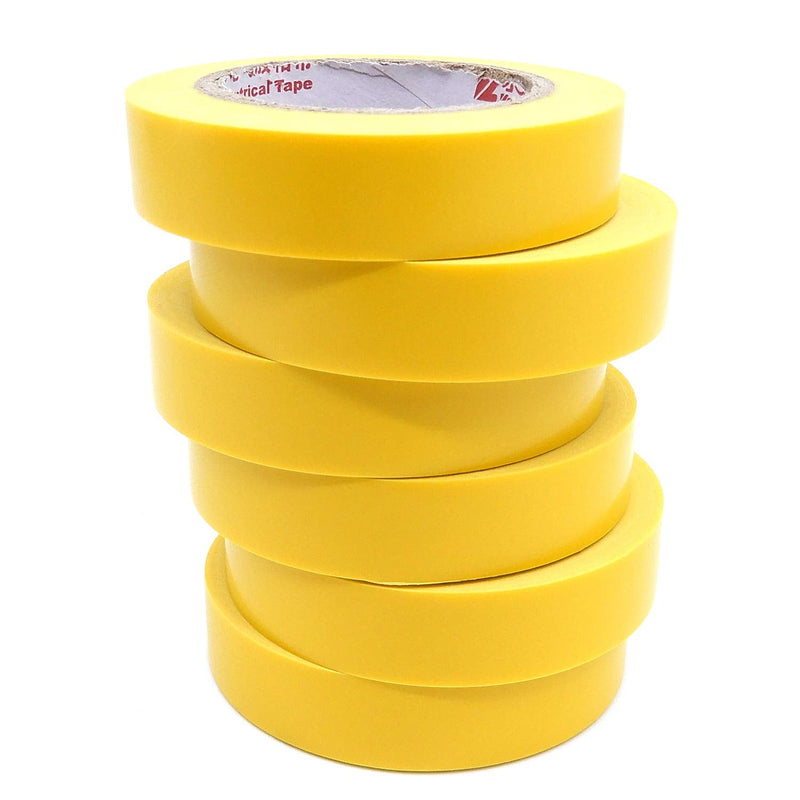 Viaky 6 Pack Electrical Tape Each Roll 0.6" x 50' High End Industrial Grade - Rated to 176 Degrees & 600 Volts - Vinyl Insulating Backing - Perfect for Electric Wiring Projects (6 Yellow) 6 yellow