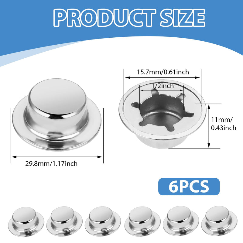 [Australia - AusPower] - 1/2 Push Nut Axle Cap, 6 Pack Push on Pushnut Cap Spring Steel Permanent Washer Caps with Mechanical Zinc Plating for Hand Trucks, Rolling Bins and Lawn Push Wagons Alternative for Cotter Pins 