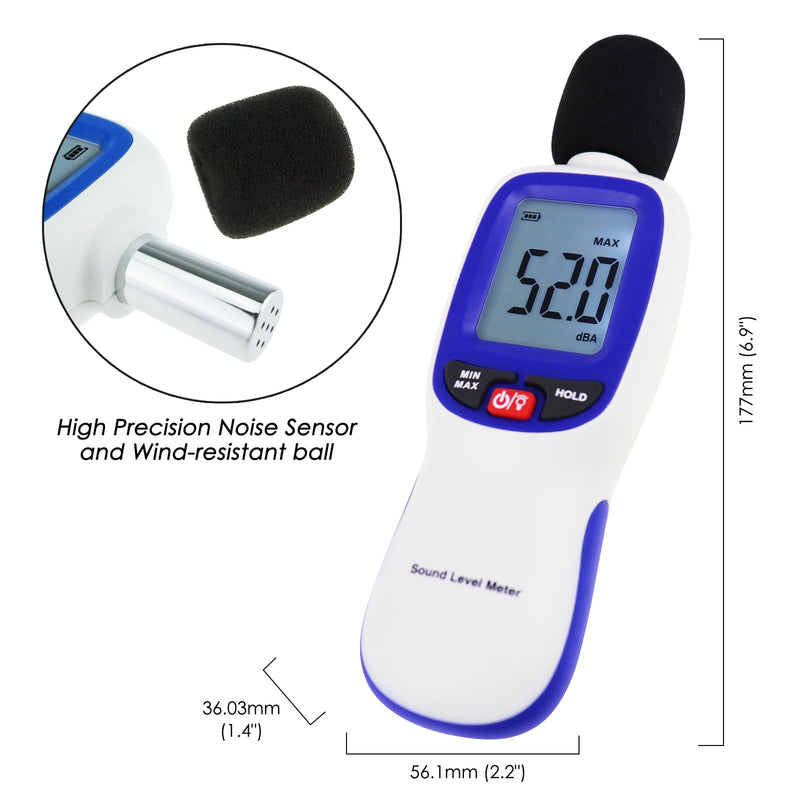 [Australia - AusPower] - Decibel Meter Wireless Sound Decibel Meter with App Data Logging Bluetooth Portable Sound Level Meter 0~130dB High Accuracy SPL Meter for Classroom, Office, Home and etc. Bluetooth Sound Level Meter 
