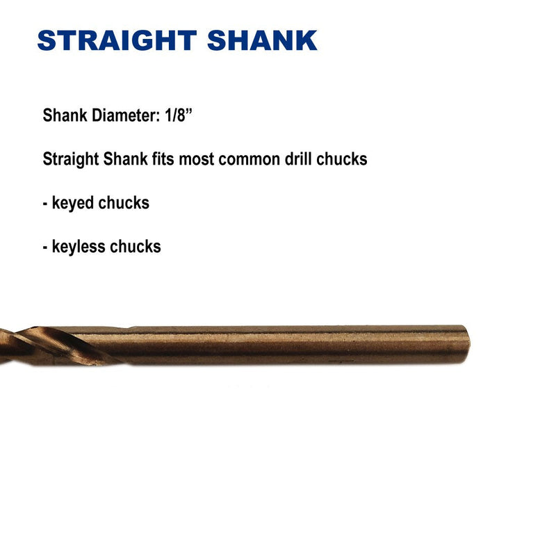 [Australia - AusPower] - 1/8-Inch Cobalt Steel M35 Jobber Length Twist Drill Bits for Hard Metal, Stainless Steel, Pack of 12 1/8 in 