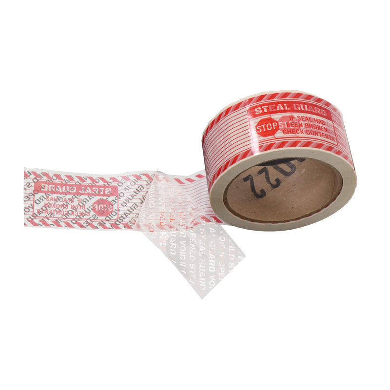 SmartSign 2 inch x 55 Yards “Steal Guard Stop If Seal Has Been Broken, Check Content” Tamper Evident Packing Tape, Void Messaging Pattern, 0.92 mil PET Material, Red and White, Made in USA STOP Check Contents Tape
