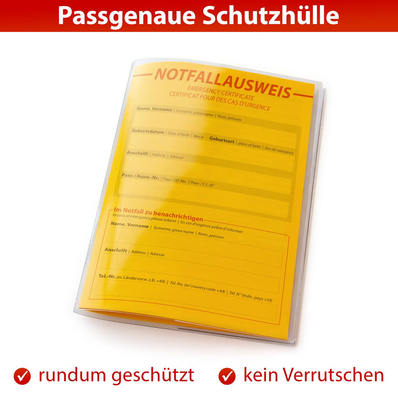 OHM® Emergency ID with Protective Case - Medical Alert Passport | European version German and English, sturdy paper, passport size, vital health data such as emergency contact